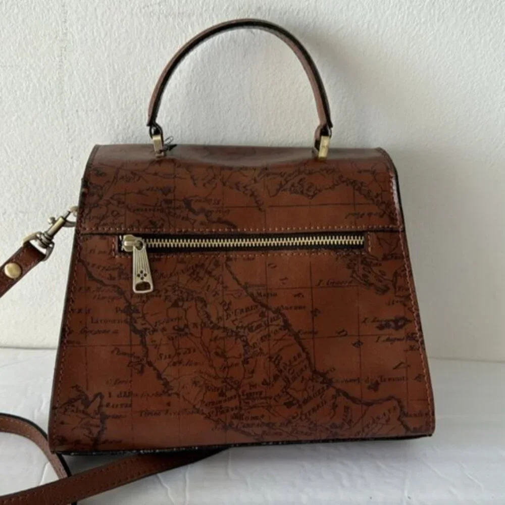 Patricia Nash Chauny Riot Rust Map Print Leather Crossbody Handbag Top Handle e